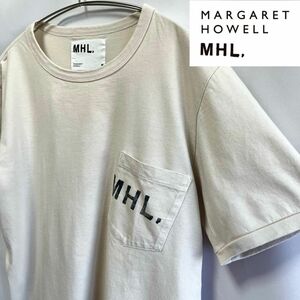 【超美品】⑥MHL. マーガレットハウエル 日本製 定番ロゴポケット 半袖Tシャツ ライトベージュ M