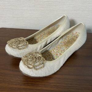 22.5cm обувь туфли-лодочки цветок пряжка белый симпатичный сверху товар низкий каблук твид 