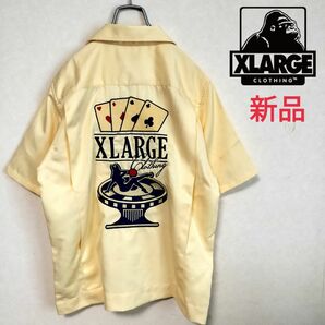 新品！ X-LARGE 開襟シャツ カジノ柄刺繍 黄色 イエロー ボーリングシャツ 半袖 トランプ ルーレット エクストララージ