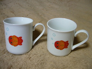 ちょきんぎょ コップ コーヒーカップ ペア ２客セット 高さ84㎜-直径72㎜ 陶器 未使用
