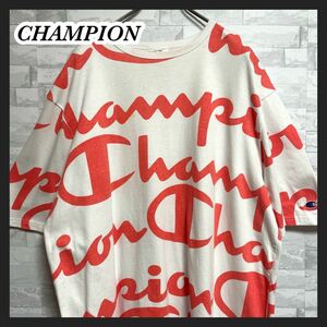 【CHAMPION】チャンピオン　総柄半袖tシャツ 　HERITAGE メンズ　3Lサイズ　champion オレンジ　ゆるダボ