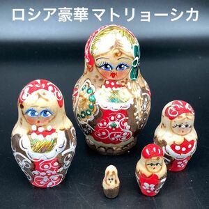 ★小さくても芸術的★ロシア民芸品ウッドバーニングミニマトリョーシカ赤★送料無料★