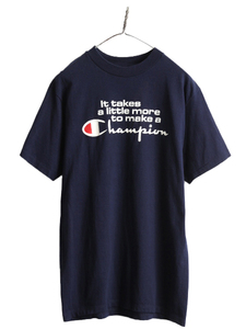 80s USA製 ■ チャンピオン プリント 半袖 Tシャツ メンズ L 小さめ M 程/ Champion 80年代 ビンテージ ロゴT 紺 ヘビーウェイト ネイビー