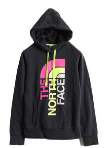 ■ ノースフェイス ロゴ プリント スウェット フード パーカー レディース XS / The North Face トレーナー プルオーバー 裏起毛 ブラック