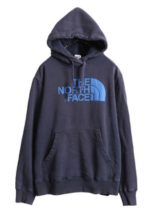 ■ ノースフェイス ロゴ 刺繍 スウェット フード パーカー メンズ M / 古着 The North Face プルオーバー 裏起毛 トレーナー アウトドア 紺