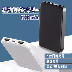 モバイルバッテリー ホワイト 電池 iPhone Android 対応 5000mAh 小型 日本メーカー 充電器 2台同時充電 急速充電 小型扇風機や美容家電