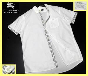美品 バーバリーブラックレーベル ホワイトホース刺繍 前立て・袖口裏ノバチェック柄 ボタンダウンシャツ サイズ M～L(2)