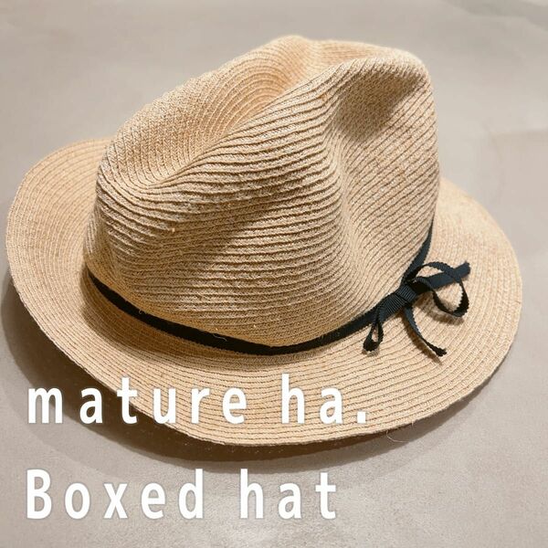 mature ha. Boxed hat リム6cm リボン黒　 ストローハット リボン付き　 麦わら帽子