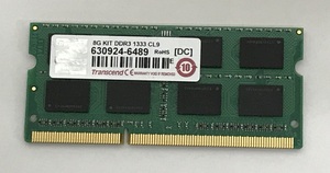 TRANSCEND DDR3-1333 4GB DDR3ノートPC用 メモリ PC3-10600S 4GB 204ピン DDR3 LAPTOP RAM 中古 RAM 動作確認済み