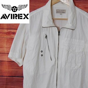 アヴィレックスAVIREX■ストレッチ スタンドジップシャツ 半袖 ジップジャケット 6165101■2XL■オフホワイト ※NK3809315