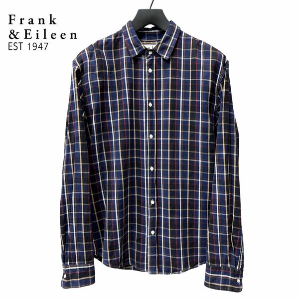 美品 ☆ USA製 Frank＆Eileen フランク＆アイリーン コットン 長袖 シャツ メンズ M (大きめな作り) ネイビー チェック柄 アメリカ製