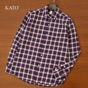 KATO` カトー 通年 長袖 チェック★ ボタンダウン シャツ Sz.M　メンズ ネイビー　C3T06798_7#C