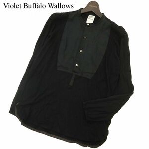 Violet Buffalo Wallows ドレステリア 通年 長袖 ウール混★ 切替 ヘンリーネック カットソー ロンTシャツ Sz.S　メンズ 黒　C3T06835_7#F