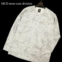 MCD more core division エムシーディー 刺繍★ リーフ総柄 長袖 Vネック カットソー ロンTシャツ Sz.XXL　メンズ 灰 大きい　C3T07140_8#F_画像1