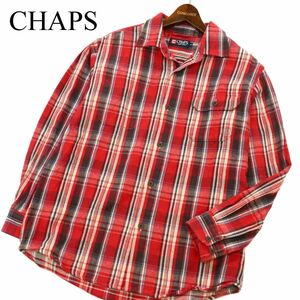 CHAPS チャップス ラルフローレン 秋冬 ロゴ刺繍★ 長袖 チェック ヘビーネル シャツ Sz.L　メンズ 赤系　C3T07131_8#B