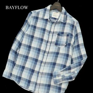 21ss★ BAYFLOW ベイフロー 通年 長袖 胸刺繍★ Wガーゼ チェック シャツ Sz.2　メンズ　C3T07294_8#C