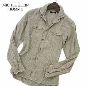 MICHEL KLEIN HOMME ミッシェルクラン オム 春夏 長袖 ストレッチ★ ヘリンボーン ウエスタン シャツ Sz.M位　メンズ　C3T07242_8#A