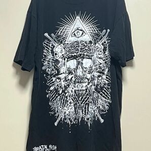 髑髏×フリーメイソン風グラフィックBigTシャツ/サブカルブランドME