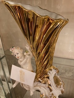 Импортировано из Италии., античный стиль, милый тип фигурки ангела, великолепная одиночная ваза золотого цвета, ангел ваза, ангел ваза, ручная работа, интерьер, разные товары, орнамент, объект