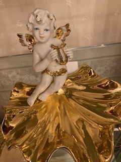 Importado de Italia, estilo antiguo, linda figura de ángel tipo, precioso color dorado, bandeja de ángel, trabajos hechos a mano, interior, bienes varios, ornamento, objeto