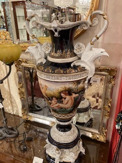 Антикварная ваза для цветов «Ангел и леди» Ваза для цветов «Ангел и леди» очень большая бело-синяя ваза для цветов, ручное ремесло, ремесло, поделки из стекла, материал стекла