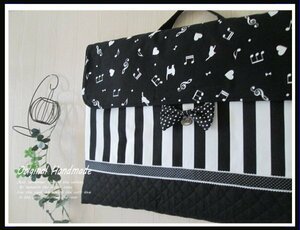 * piano keyboard & cat pattern × stripe * monochrome * disaster prevention head width cover *.. sause 