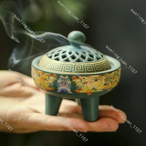  censer Buddhist altar fittings ceramics circle censer . incense stick establish fragrance establish . plate enamel industrial arts #0353