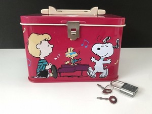 PEANUTS スヌーピー 鍵付き TIN 缶 貯金箱 ヴィンテージ USA PEANUTS オールド [pe-811]