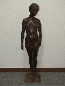 hh24-8756[TOM] 秋山沙走武 乾漆 1986年「裸婦像」高さ77cm 検/ブロンズ オブジェ 女性像 彫刻 夾紵