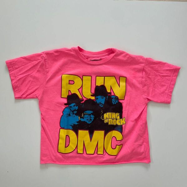 RUN DMC 切りっぱなし　Tシャツ　半袖　蛍光ピンク