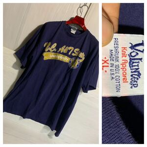 90's ヴィンテージ VOLUNTEER Knit Apparel ボランティア　USA製　ノースカロライナ　A&T 州立大学　カレッジTシャツ　紺　XL ネイビー