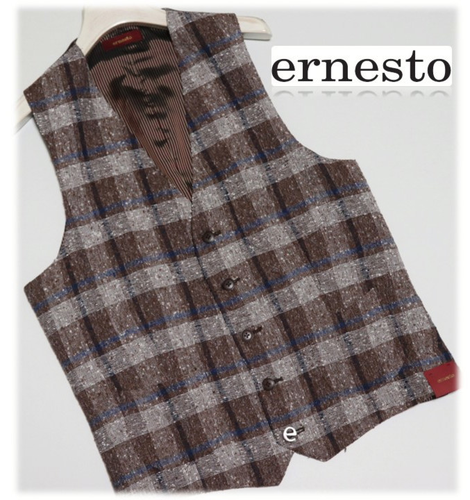 新品タグ付き【ernesto エルネスト】伊製 麻シングルブレスト チェック