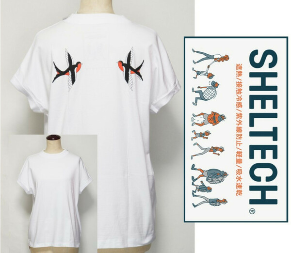 新品タグ付き【SHELTECH シェルテック】WIDEフレンチスリーブ つばめTシャツ カットソー 白 Fサイズ v3037