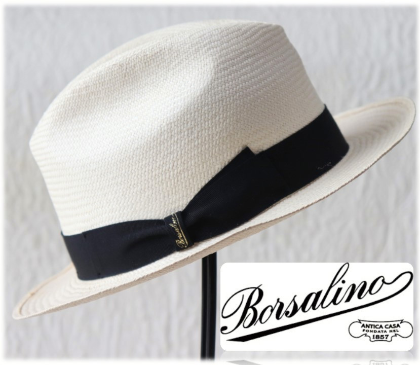 新品タグ付き【Borsalino ボルサリーノ 】パナマハット 麦わら帽子