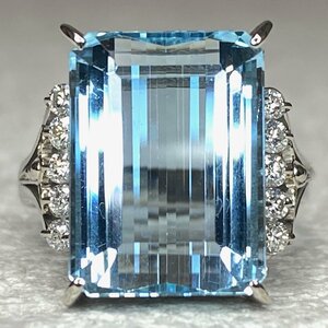 *[KJC] крупный 6.14ct Pt900( платина ) аквамарин 6.14ct/ бриллиант 0.25ct кольцо размер примерно 12 номер . другой документы 