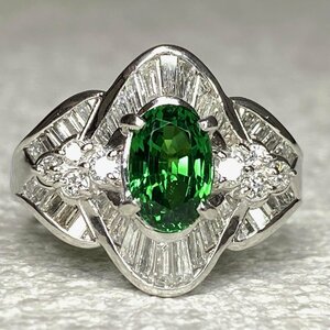 ☆【KJC】美緑1.31ct　Pt900(プラチナ） 天然　グリーンガーネット 1.31ct/ダイヤモンド0.83ct リング サイズ約10.5番弱 鑑別書付