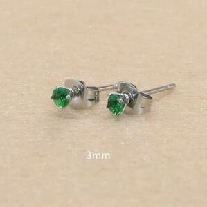  new goods 316l surgical stainless steel AAACZ emerald earrings 3mm. allergy stainless steel earrings unisex present green free shipping 