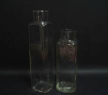 【寂】 昭和初期 保存瓶 ハーバリウム ガラス容器　大小2点セット希少品 四方型丸口 大：高さ約33cm アンティーク s50802_画像1