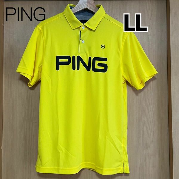 ping ピン　ビックロゴサッカーボール　JQポロシャツ　半袖　ゴルフ LL イエロー　スポーツウェア　ゴルフウェア　