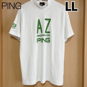 ピン PING　メンズ ロゴ入り 鹿の子 ストレッチ 半袖ハイネックシャツ白LL