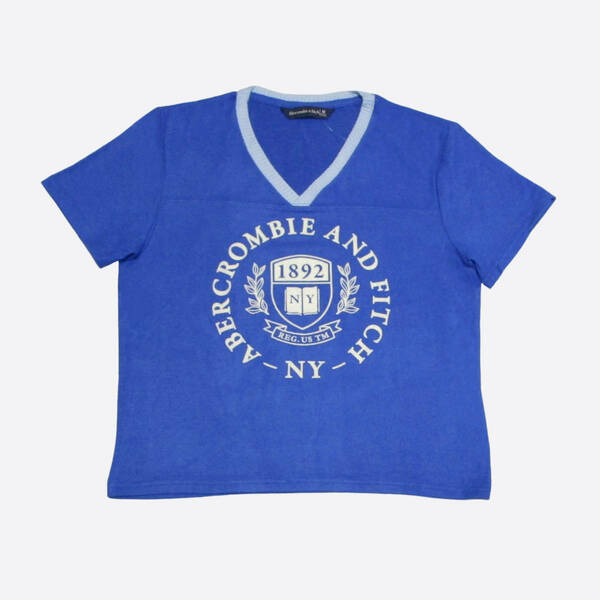 ★SALE★Abercrombie & Fitch/アバクロ★ヴィスコースニット半袖VネックTシャツ (Blue/M)