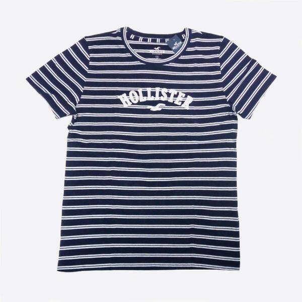 ★SALE★Hollister/ホリスター★アップリケロゴボーダーTシャツ (Navy/White/S)