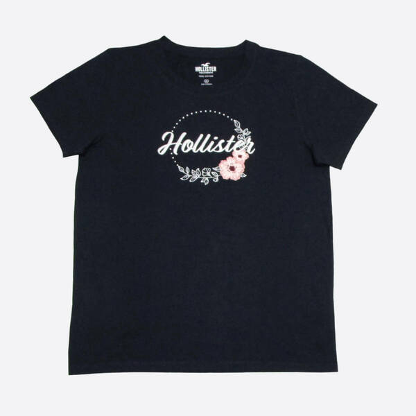 ★SALE★Hollister/ホリスター★フローラルロゴ刺繍Tシャツ (Black/M)