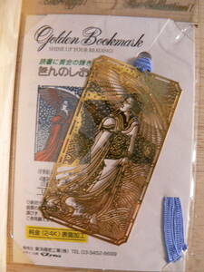 送料最安 120円 事務38：金のしおり　Golden Bookmark　雪中美人の透かし彫り？　純金(24K)表面加工