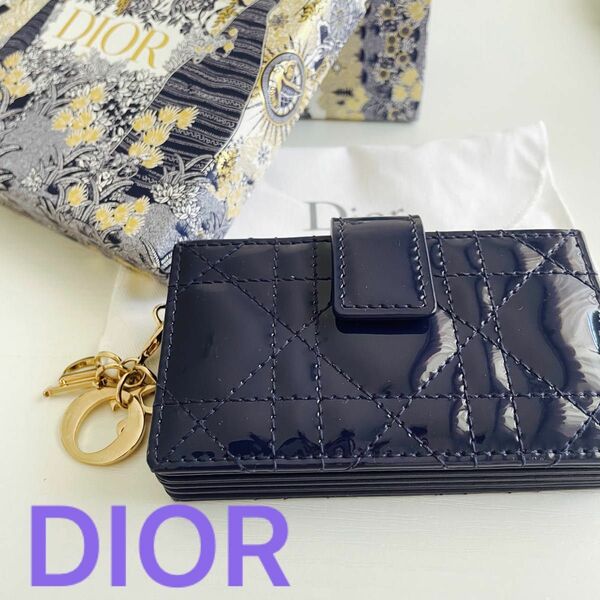 【ほぼ未使用】Dior アコーディオンカードケース　ゴールド金具　パテントカーフ