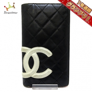 シャネル CHANEL 長財布 カンボンライン ラムスキン 黒×白 シルバー金具 9番台 財布