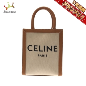 セリーヌ CELINE ハンドバッグ ミニバーティカルカバ キャンバス×レザー アイボリー×ライトブラウン 美品 バッグ