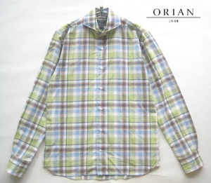 美品イタリア製!!オリアン ORIAN*SLIM FIT 清涼チェック柄ワイドカラーシャツ M 八木通商正規品