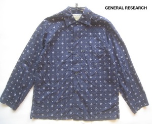 希少!!ウォーフィールドウェアリサーチ WAR FIELD WEAR RESEARCH*総柄長袖シャツ M 紺×白 ジェネラルリサーチ GENERAL RESEARCH