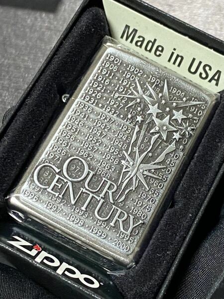 zippo OUR CENTURY 立体メタル 両面加工 希少モデル 2015年製 シルバーインナー 2015年製 ケース 保証書付き